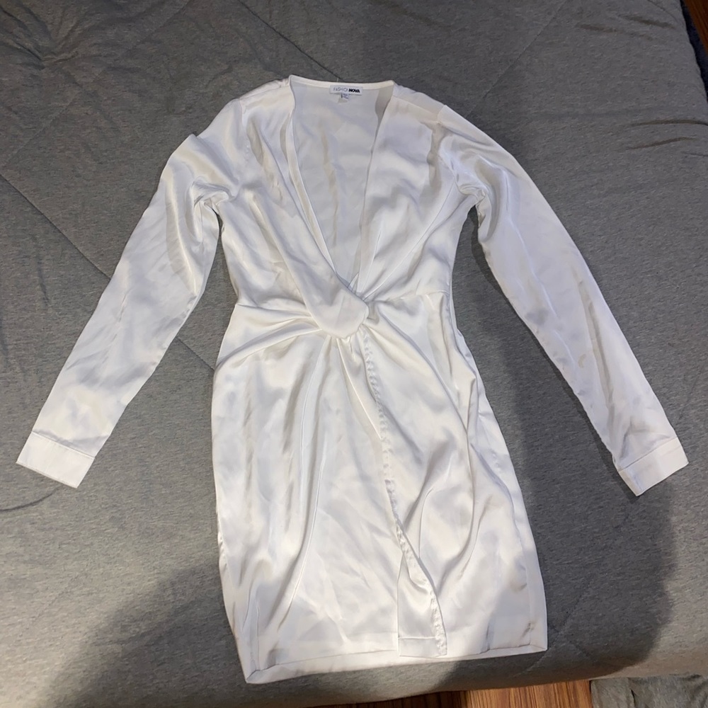 Fashion nova sexy silky white split leg dress